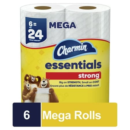 Charmin Essentials Strong Toilet Paper 6 Mega Rolls, 429 Sheets Per Roll