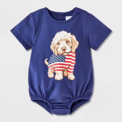Grayson Mini Baby' 4th of July Puppy Flag Bodysuit - Navy Blue 6-9M