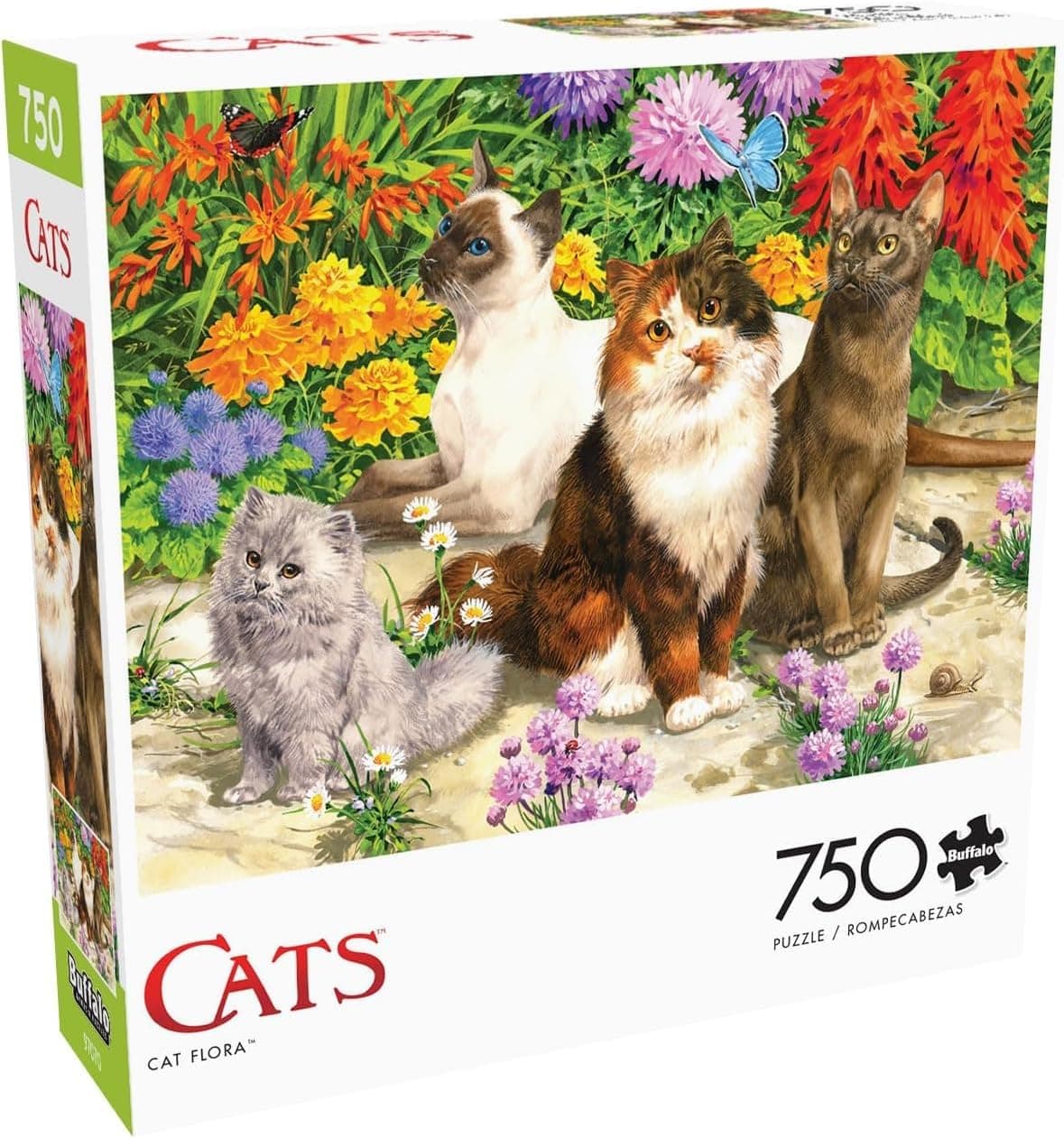 Challenging 750-Piece Cat Flora Jigsaw Puzzle by Buffalo Games