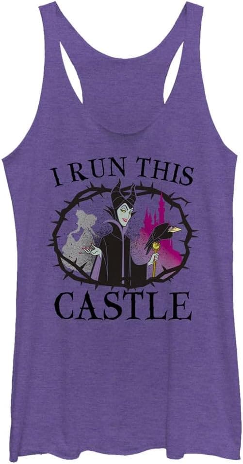 Disney Women's Maleficent I Run This Castle Racerback Tank Top - Trendy Fast Fashion Shirt - Fun Feminine Style Purple Heather