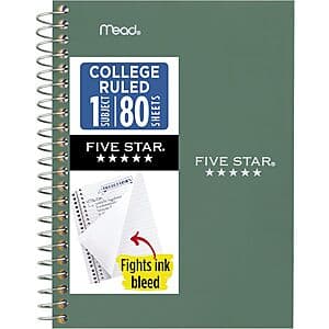 Five Star Spiral College Ruled Notebook (7" x 4-3/8, 80 Sheets) $2.15