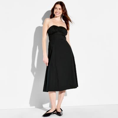 Women's Fit and Flare Strapless Midi A-Line Dress - Wild Fable™ Black S