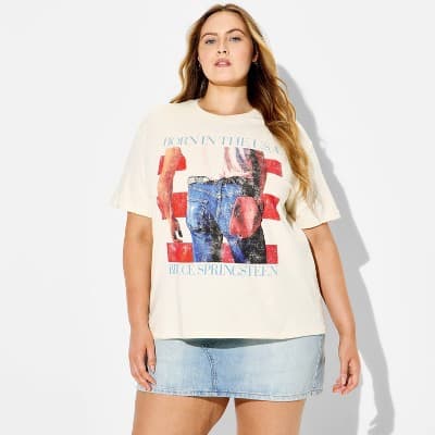 Women's Born in the USA Springsteen Short Sleeve Graphic T-Shirt - White 3X