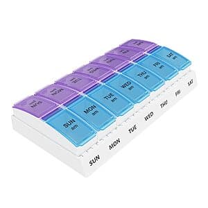 Save 55% on 7-Day Pill Organizer with Blue/Purple Lids