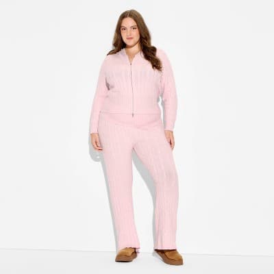 Women's Mid-Rise Foldover Cable Sweater Pants - Wild Fable™ Light Pink 1X