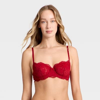 Women's Lace Unlined Straight Neck Balconette Bra - Auden™ Red 32A