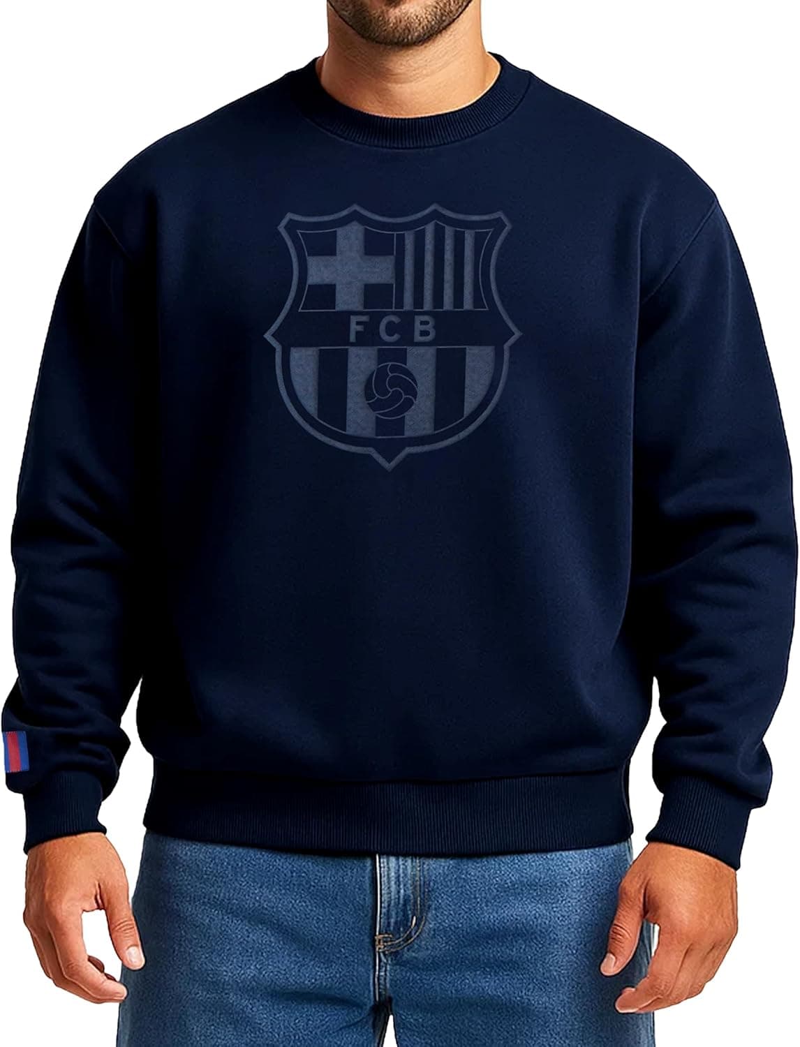 Iconic FC Barcelona Cotton Sweater - Navy Blue, Large