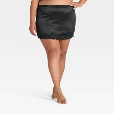 Women's Satin & Lace Lingerie Skirt - Auden™ Black XXL