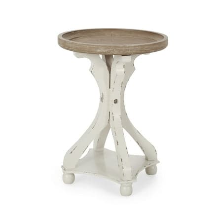 Noble House Miyanna Fir Wood Accent Table, Distressed White, Natural