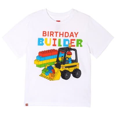 LEGO Toddler Boys' Birthday Cotton Jersey Short Sleeve Graphic Tee White Birthday Build 3T