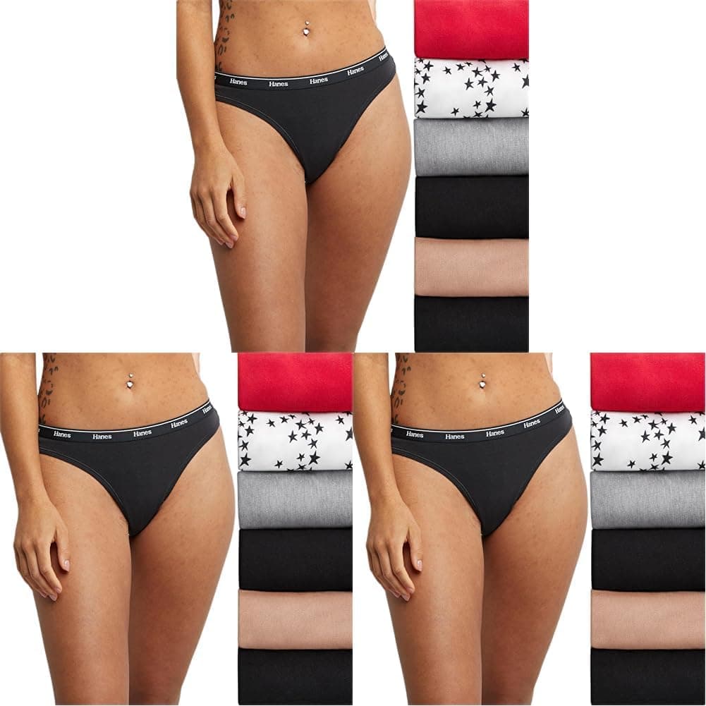 Hanes Comfortable Cotton Thong Panties, 6-Pack