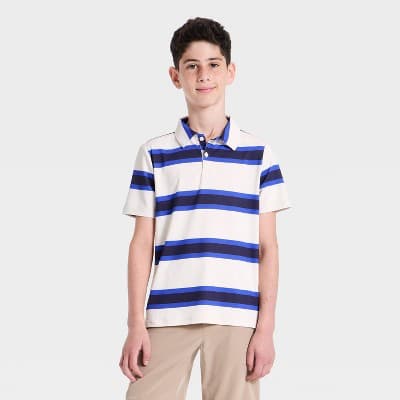 Boys' Textured Short Sleeve Golf Polo Shirt - All In Motion™ Cream XXL
