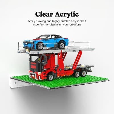 Galvanox Lucite Acrylic Lego Display Shelves Floating Wall Mounted Shelf with 10 Inch Removable Base Plate - 2 Pack