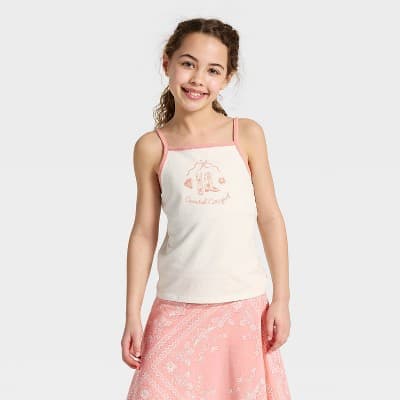 Girls' Cowgirl Graphic Tank Top - Cat & Jack™ Cream/Coral M