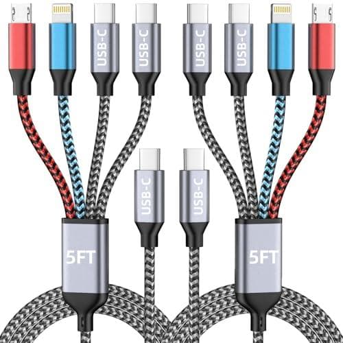 2-Pack Jogrytece 5' 4-In-1 USB-C Multi Charging Cable w/ Dual Type-C/Micro/IP Port Amazon