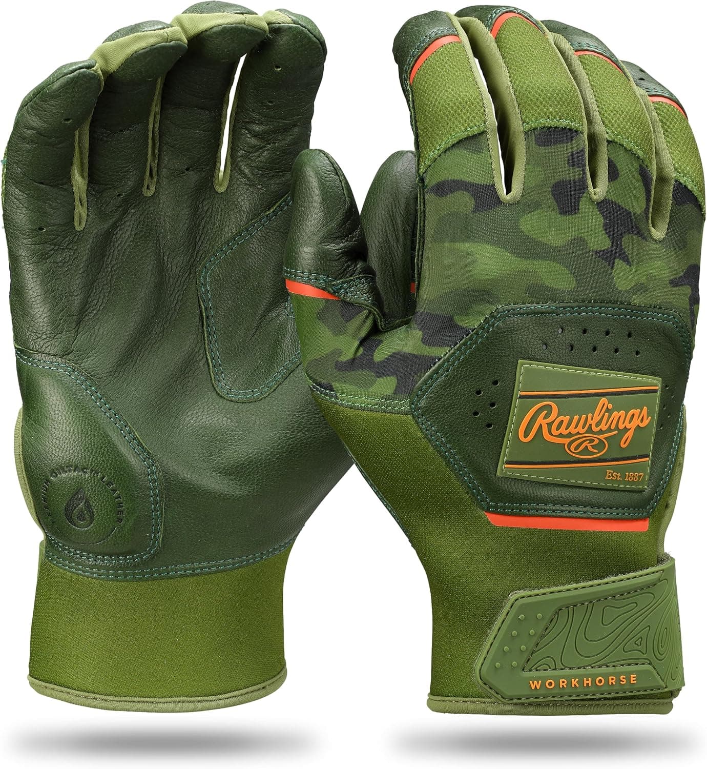 Rawlings Adult Workhorse Baseball Batting Gloves - Military Green/Camo