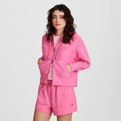 Champion Women's Cropped Fleece Zip-Up Sweatshirt - Vibrant Pink L
