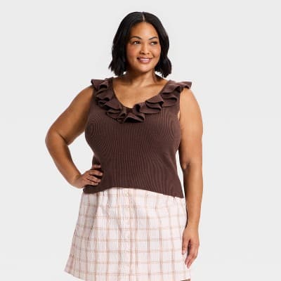 Women's Ruffle Tank Top - A New Day™ Brown XXL