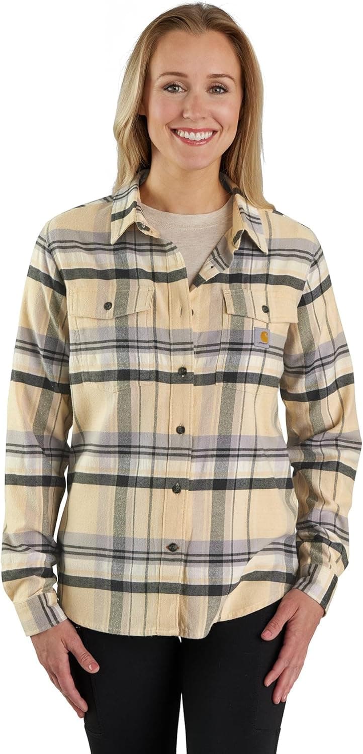 Carhartt Women's Tencel™ Fiber Series Relaxed Fit Long-Sleeve Flannel Shirt, Oat Milk, X-Large