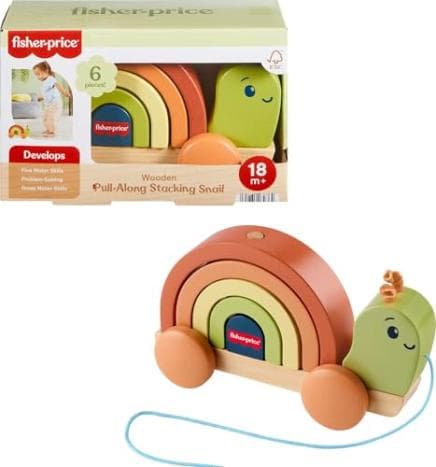 Playful Fisher-Price Wood Snail Stacking Toddler Toy
