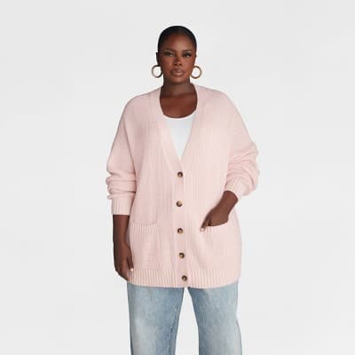 KBB by KAHLANA Women's 'The Letterman Cardigan' - Pink 1X