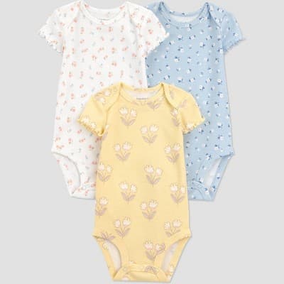 Carter's Just One You® Baby Girls' 3pk Floral Short Sleeve Bodysuit - Yellow/Blue 24M