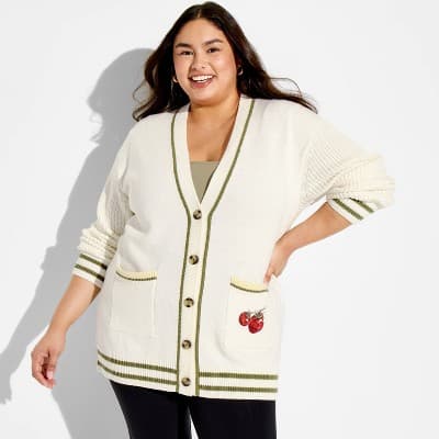 Women's Tomato Graphic Cardigan Sweater - Cream 1X