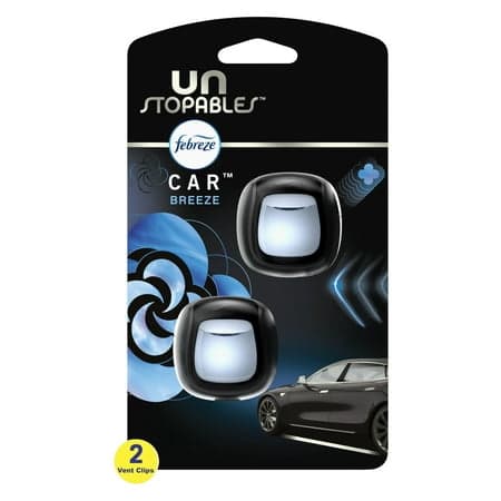 Febreze Unstopables Car Air Freshener, Odor-Fighting Car Vent Clip, Breeze, 2 Count