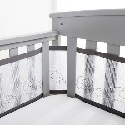 BreathableBaby Breathable Mesh Crib Liner - Deluxe Embroidered Collection - Elephants: Animal Pattern, 1.8 lb, 82" Width