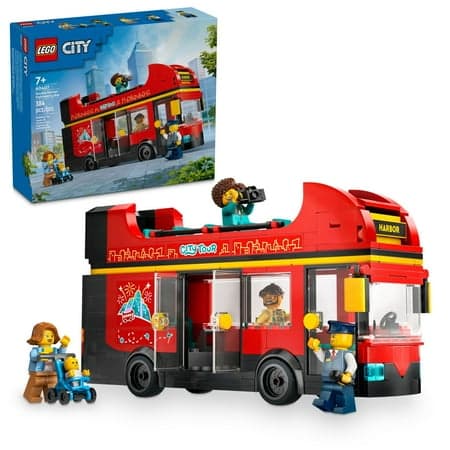 LEGO City Red Double-Decker Sightseeing Bus Toy, Vehicle Set for Kids, London Bus, Birthday Gift for 7 Year Olds and Up, Double-Decker Bus Toy, Includes 5 Characters, a Baby, and Stroller, 60407