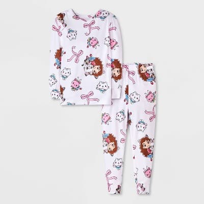 Toddler Girls' 2pc Gabby's Dollhouse Long Sleeve Viscose Snug Fit Pajama Set - White 12M