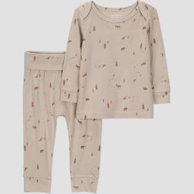 Carter's Just One You® Baby Boys' 2pc Bears Comfy Soft Top & Bottom Set - Brown Newborn