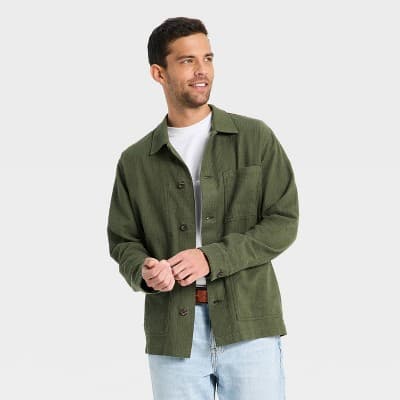 Men's Long Sleeve Collared Button-Down Shirt - Goodfellow & Co™ Dark Green S