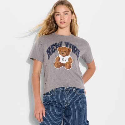 Women's New York Bear Graphic T-Shirt - Heather Gray XS