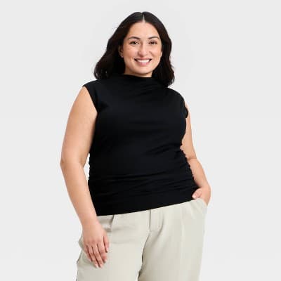 Women's Slim Fit Modern Ribbed Mock Neck Tank Top - A New Day™ Black 2X