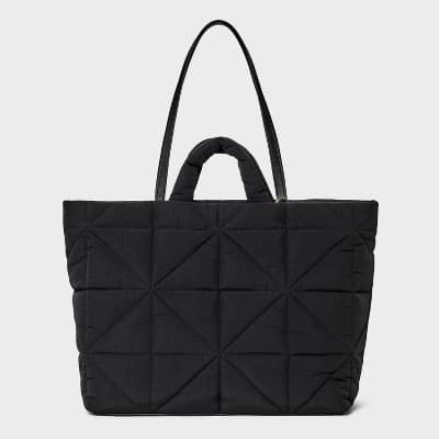 Kate Tote Handbag - A New Day™ Black: Double Shoulder Handles, Magnetic Closure, Recycled Nylon