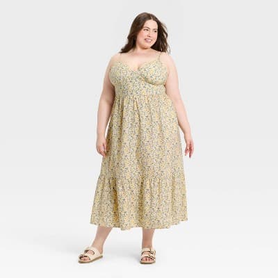 Women's Pullover Maxi A-Line Dress - Universal Thread™ Yellow/Green Floral XXL