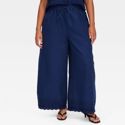 Women's Scalloped Hem Drawstring Pants Navy Blue - Roller Rabbit x Target M