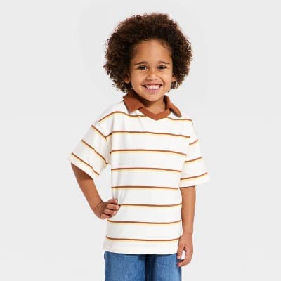 Baby Boys' Oversized Short-Sleeve Polo Shirt - Cat & Jack™ Cream 12M