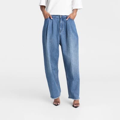KBB by KAHLANA Women's High-Rise Barrel Leg 'The Devin Jean' - Medium Wash 12