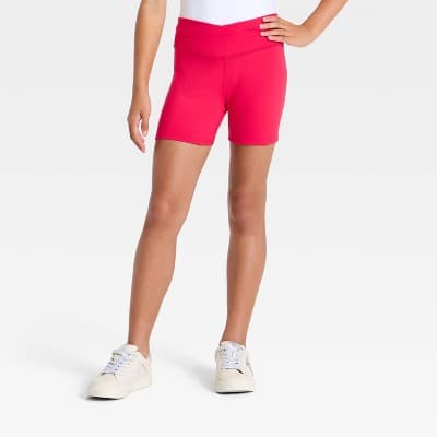 Girls' Crossover Waistband Active Bike Shorts - All In Motion™ Red L