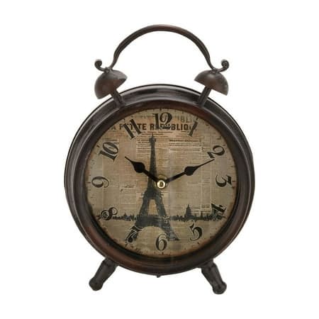DecMode 9" Black Metal Eiffel Tower Clock with Bell Style Top