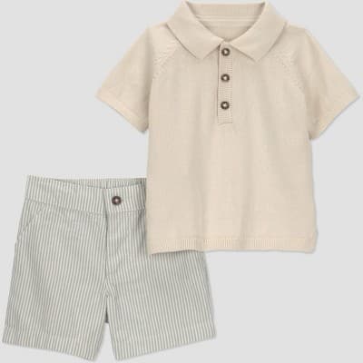 Carter's Just One You® Baby Boys' 2pc Sweater Polo and Shorts Set - Ivory Newborn