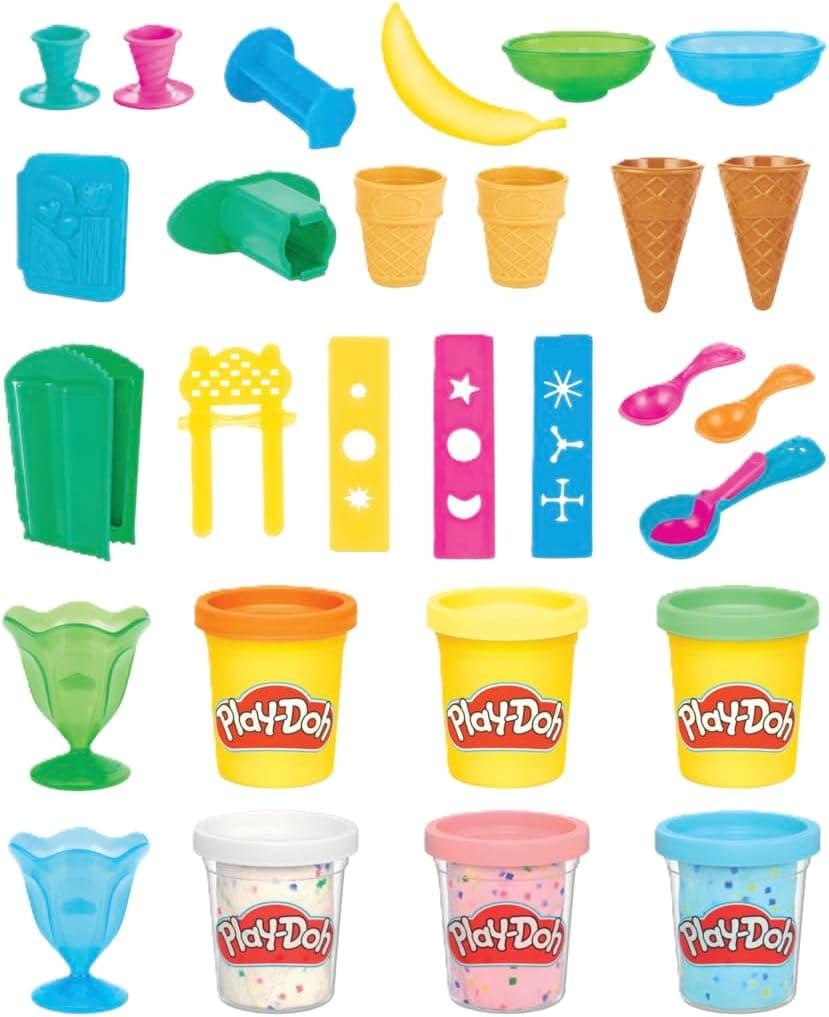Play Doh Kitchen Creations Ice Cream Party Set with 22 Tools & 6 Colors, 2-Ounce Cans, Back to School Classroom Supplies, Preschool Toys, Ages +3 (Amazon Exclusive)