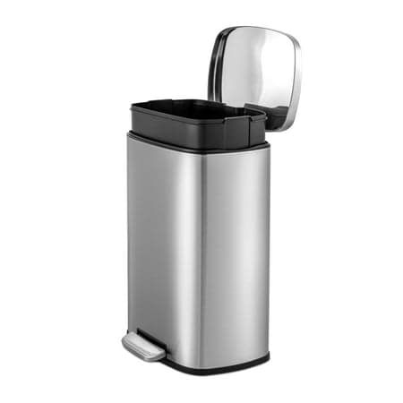 Qualiazero 13.2 Gallon (50L) Stainless Steel Rectangular Step-On Trash Can, Kitchen Garbage Bin, Soft-Close Lid, Fingerprint-Resistant, Silver