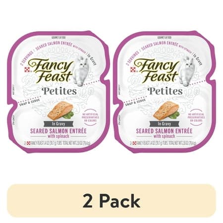(2 pack) Purina Fancy Feast Petites Seared Salmon Entree With Spinach in Gravy Gourmet Wet Cat Food Pate