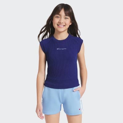 Champion Girls' Sleeveless Textured Knit T-Shirt - Dark Blue S