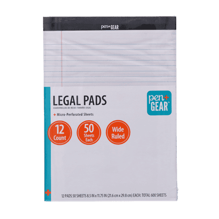 Pen+Gear Wide Ruled Legal Pads, 8.5"x11", White, 50 Sheets, 12 Pack