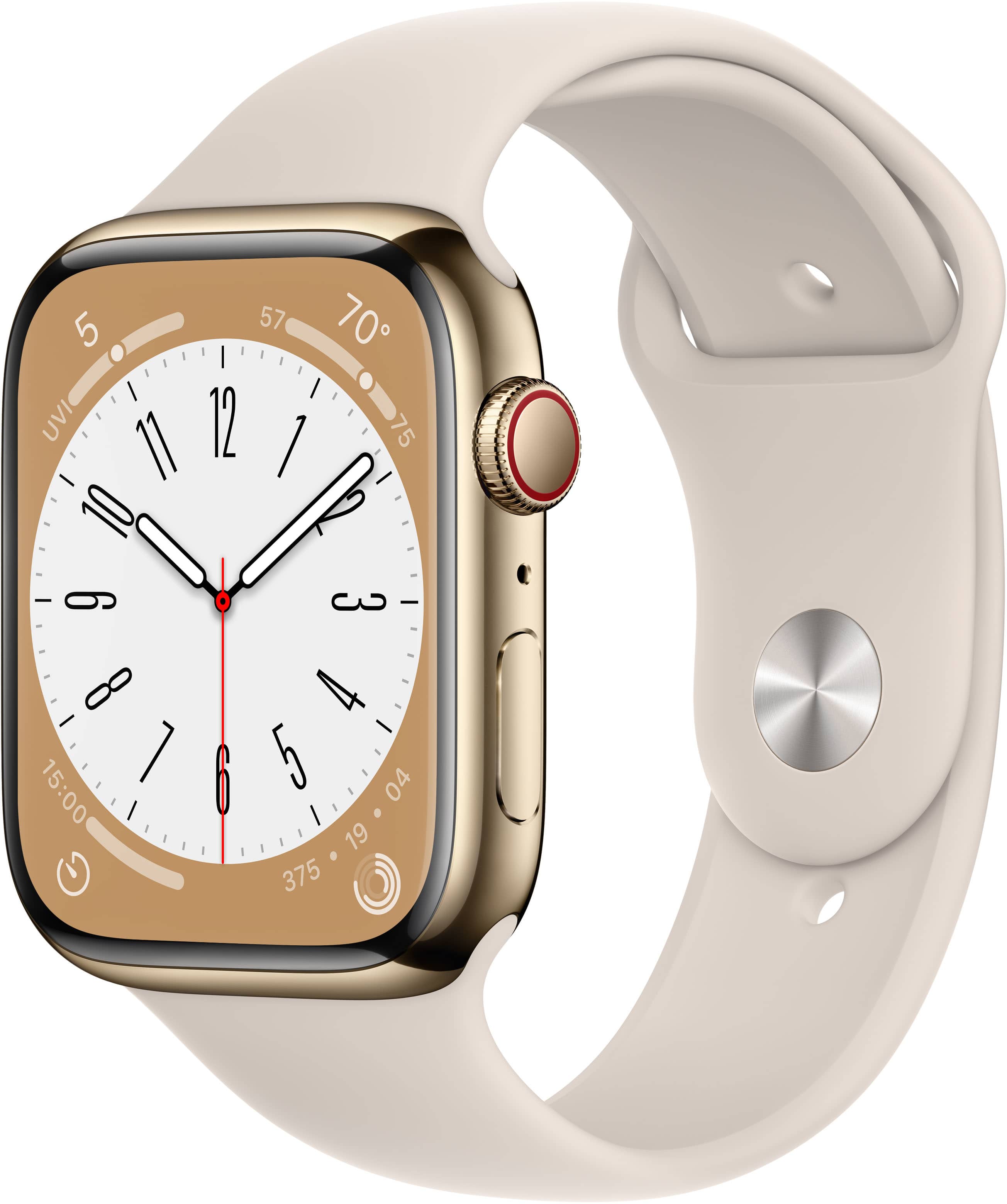 Refurbished Apple Watch Series 8 GPS + Cellular 45mm Gold Stainless Steel Case with Starlight Sport Band - M/L - Starlight - (2022)