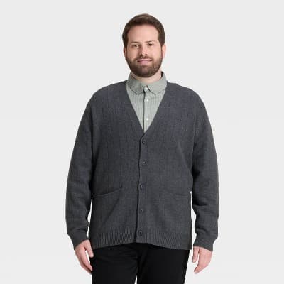 Men’s Big & Tall Soft Knit V-Neck Cardigan Sweater - Goodfellow & Co™ Dark Gray 3XLT